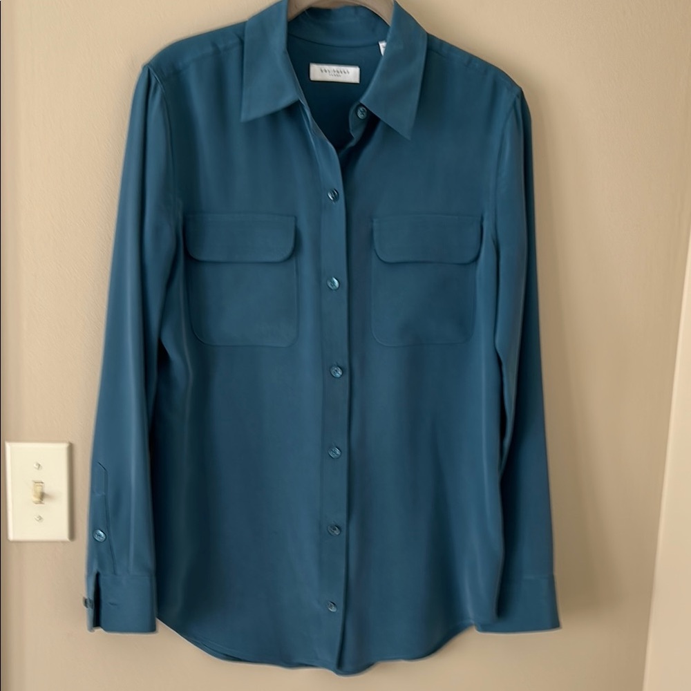 Equipment Teal Silk Button-Up Shirt Blouse Small